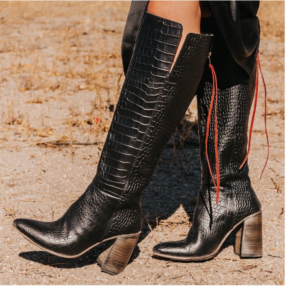 Freebird Jasper Black Croco Leather Boots 7